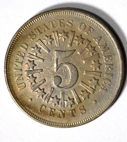 1867 WITH RAYS SHIELD NICKEL, AU