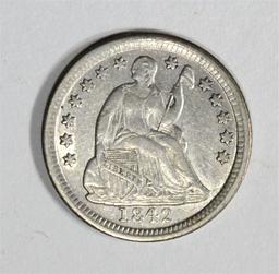 1842 SEATED HALF DIME, AU++/CH BU