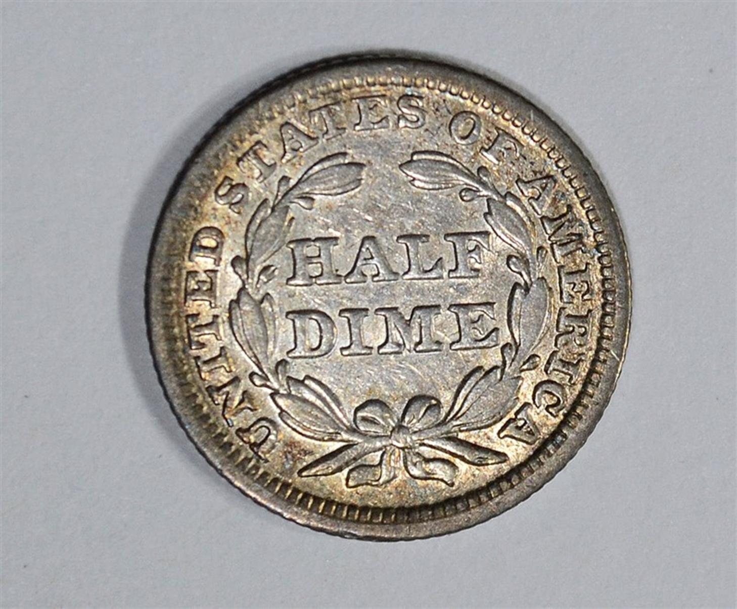 1845 SEATED HALF DIME, AU/BU