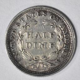 1859 SEATED HALF DIME, AU+