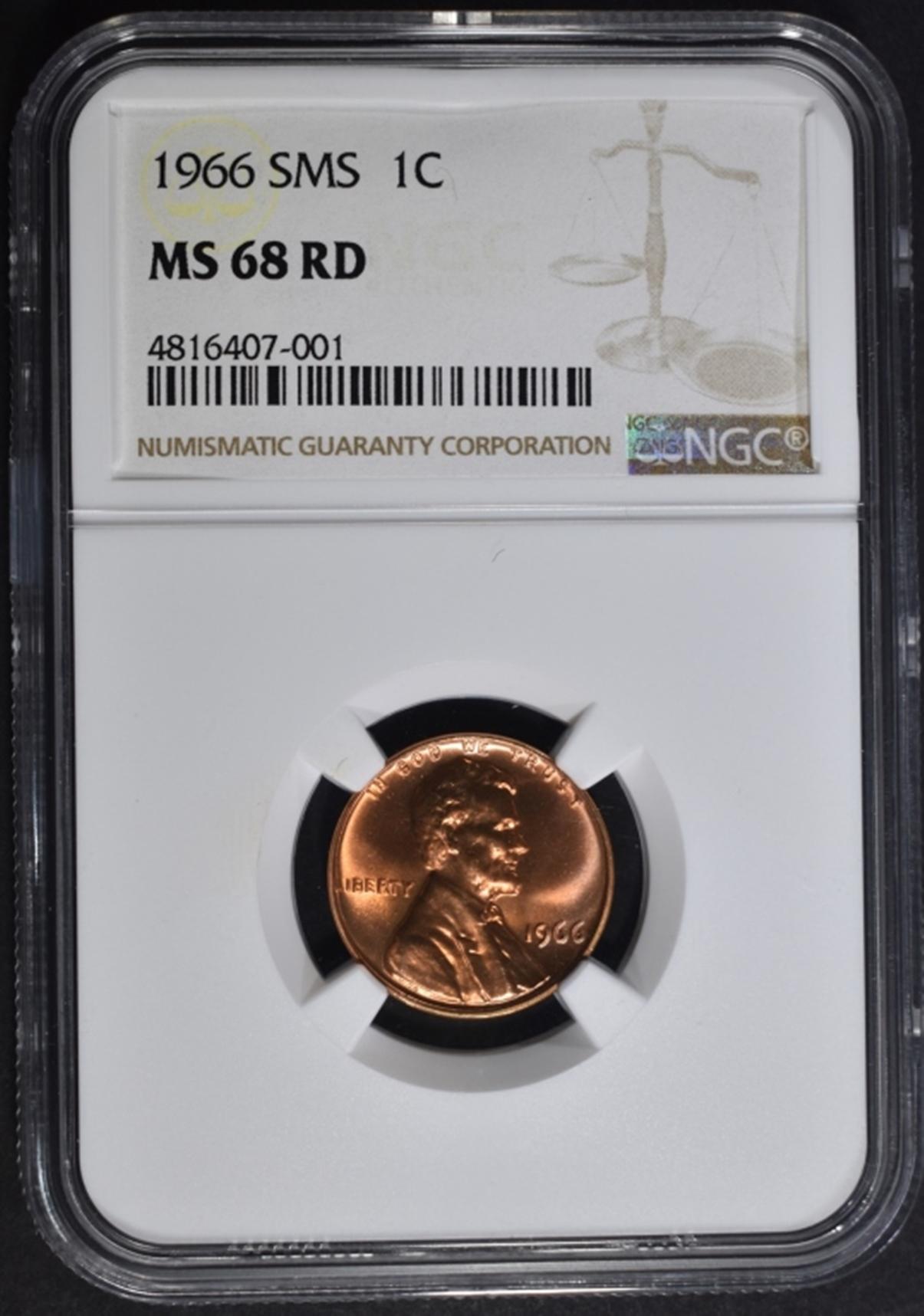 1966 SMS LINCOLN CENT NGC MS68 RD