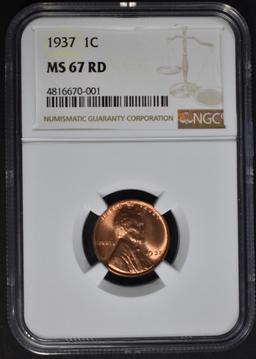 1937 LINCOLN CENT, NGC MS-67 RED