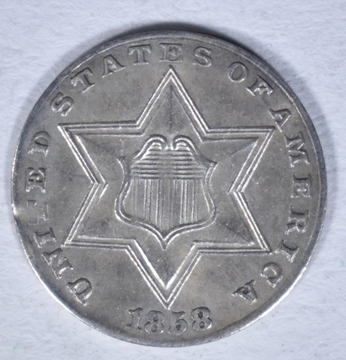 1858 3 CENT SILVER BU