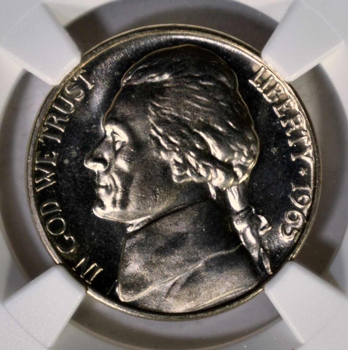 1965 SMS JEFFERSON NICKEL, NGC MS-67 CAMEO