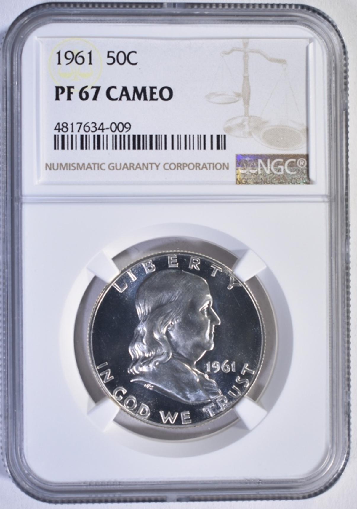 1961 FRANKLIN HALF DOLLAR, NGC PF-67 CAMEO