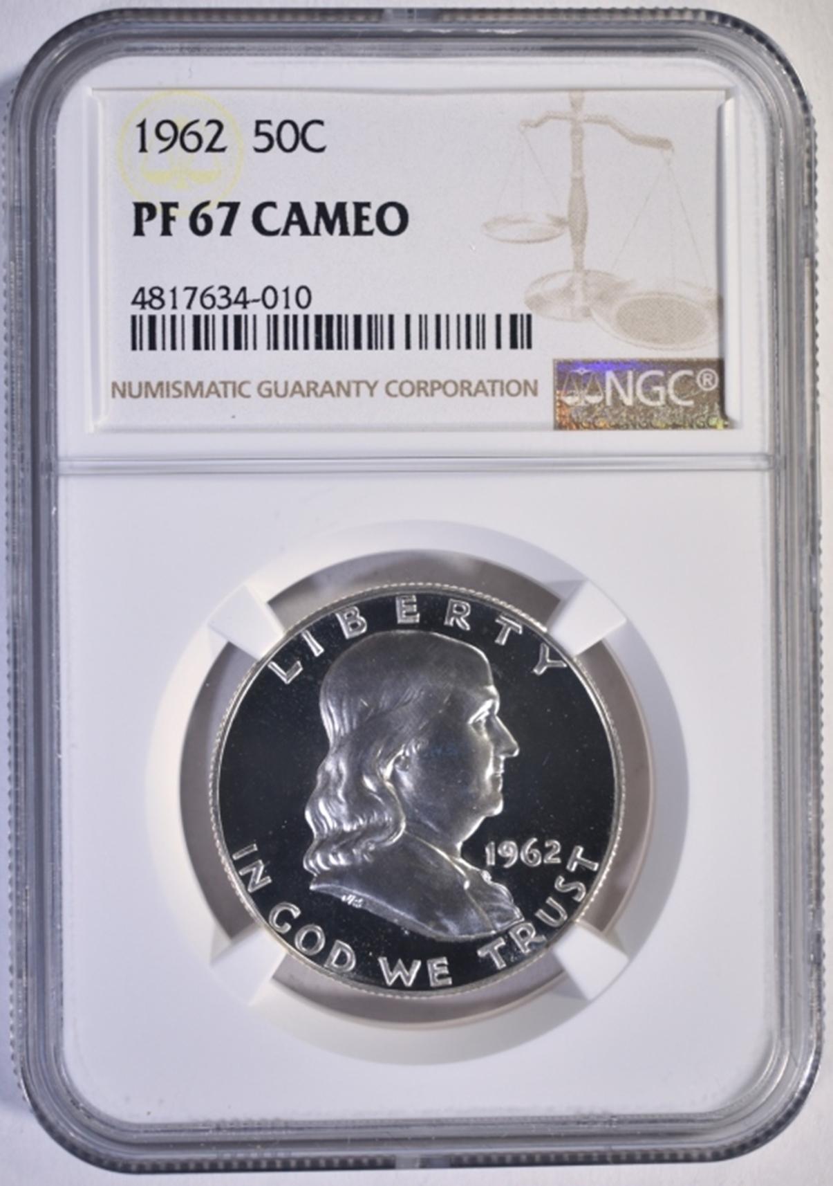 1962 FRANKLIN HALF DOLLAR, NGC PF-67 CAMEO