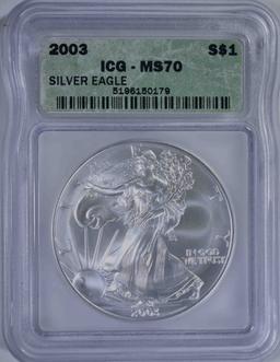 2003 AMERICAN SILVER EAGLE, ICG MS-70