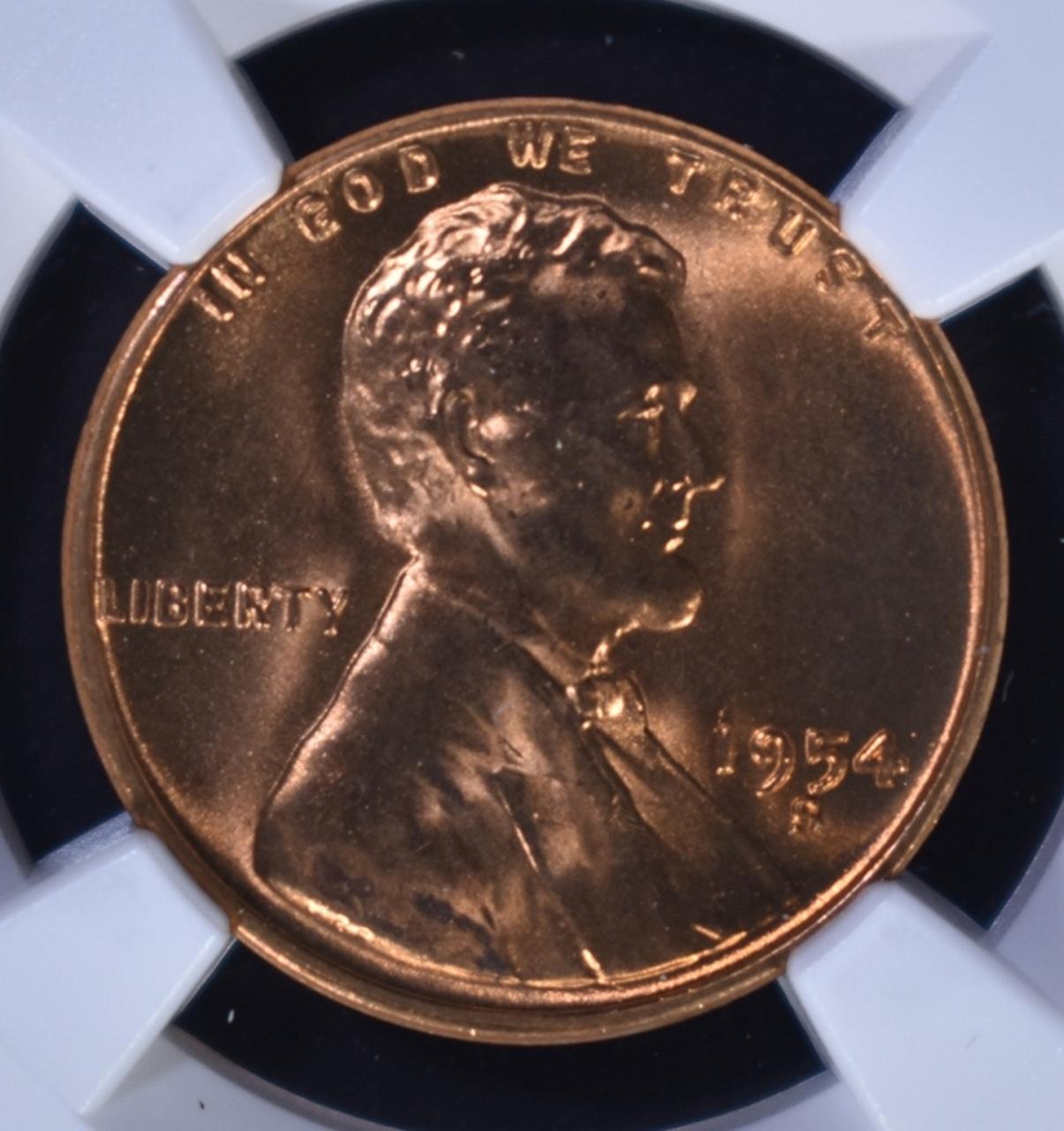 1954-S LINCOLN CENT, NGC MS-67 RED