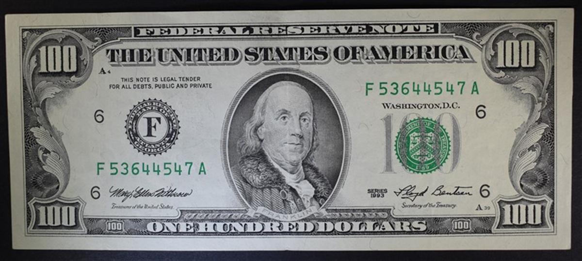 1993 $100 FEDERAL RESERVE NOTE (F)