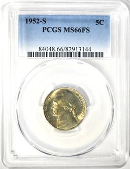 1952-S JEFFERSON NICKEL, PCGS MS-66 FULL STEPS