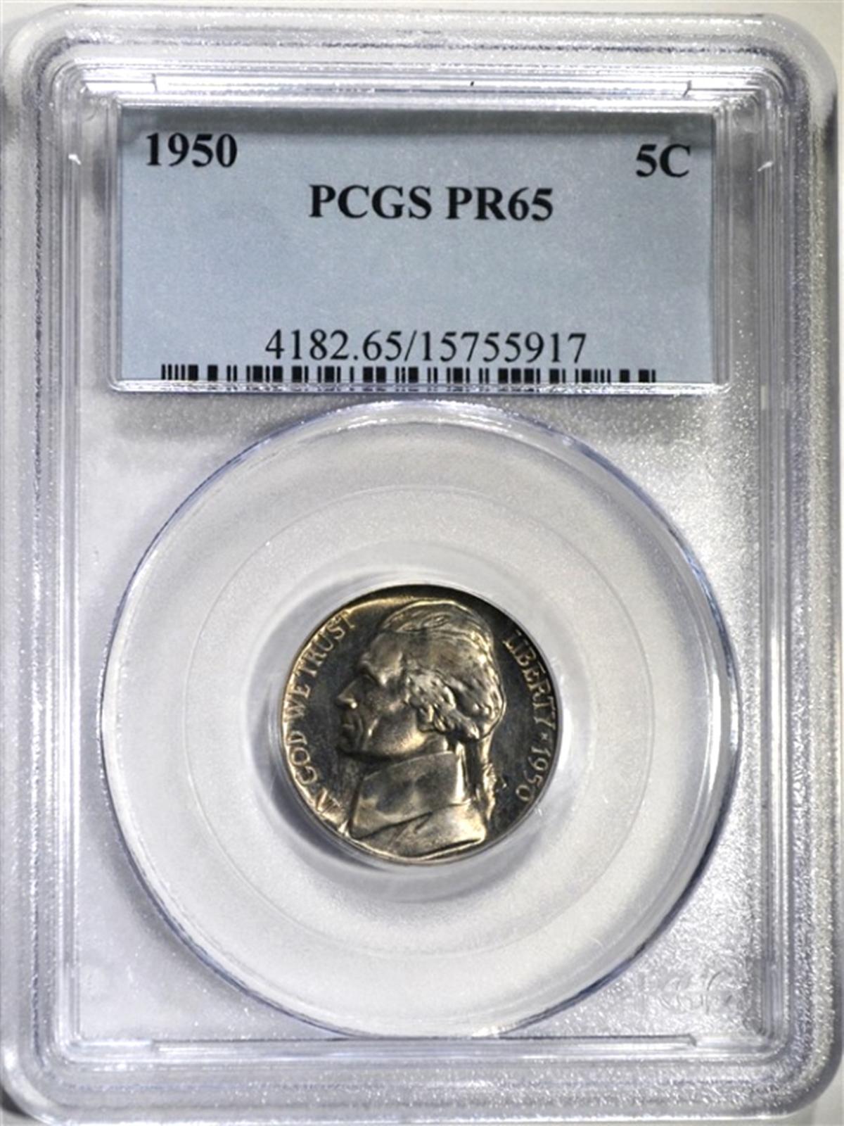 1950 JEFFERSON NICKEL, PCGS PR-65