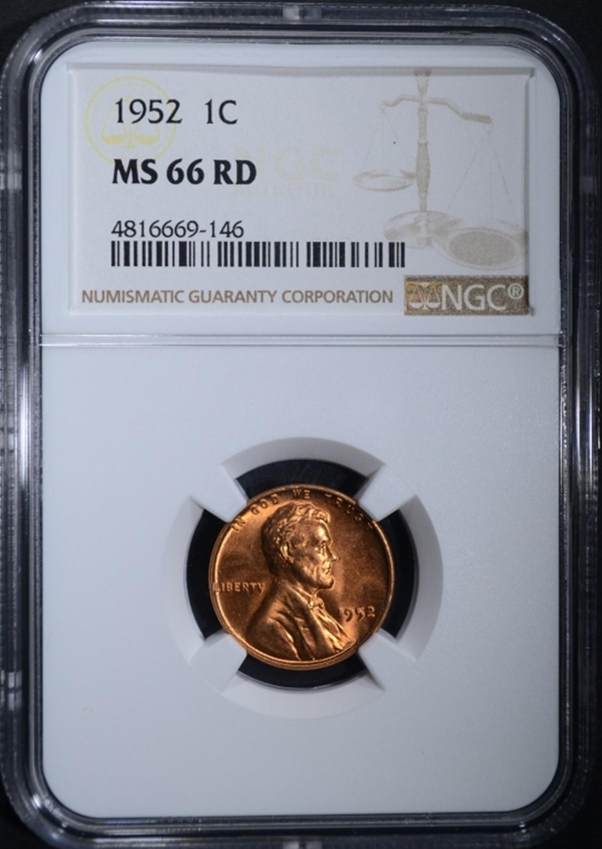 1952 LINCOLN CENT NGC MS66RD