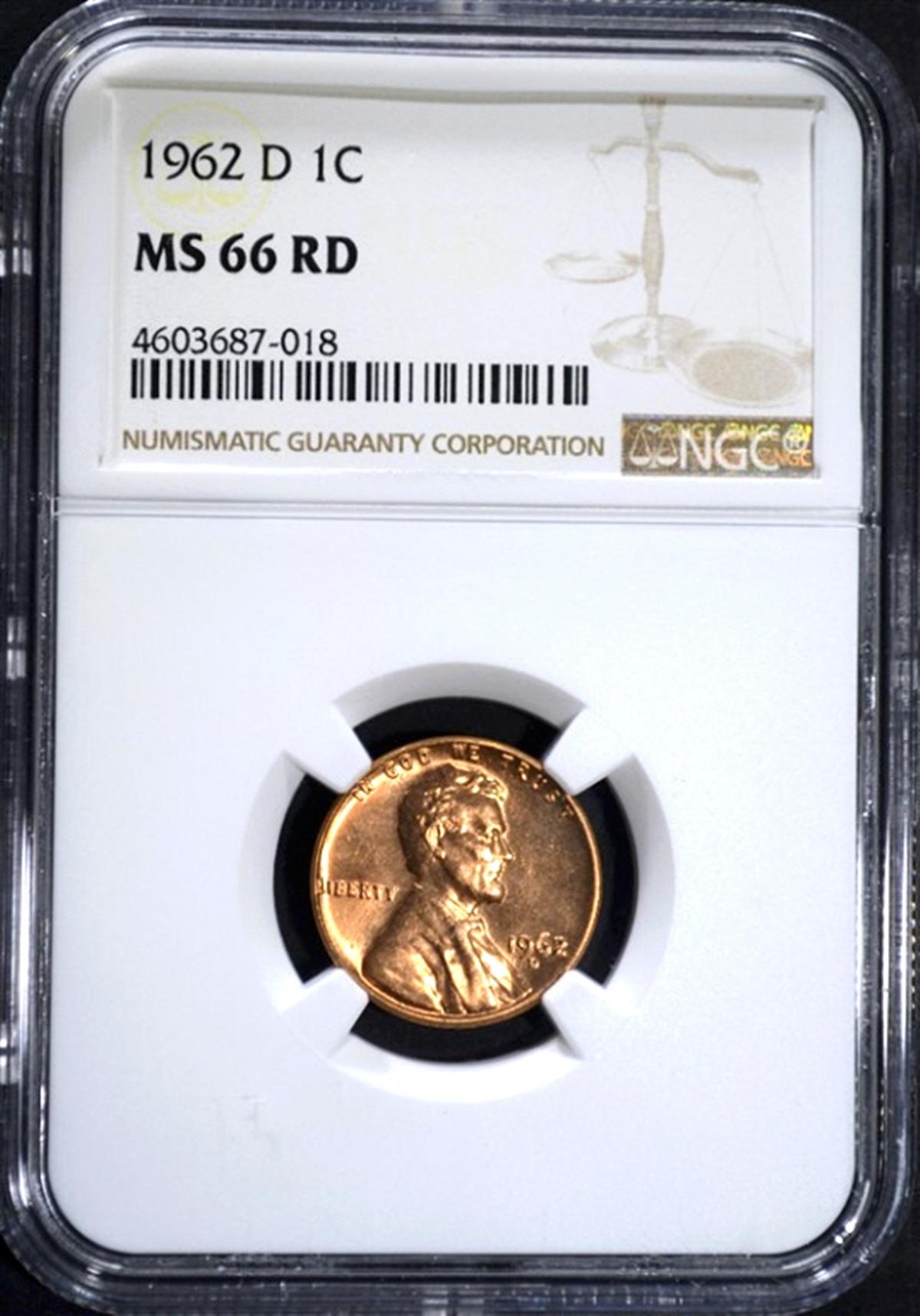 1962-D LINCOLN CENT NGC MS66 RD