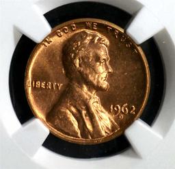 1962-D LINCOLN CENT NGC MS66 RD