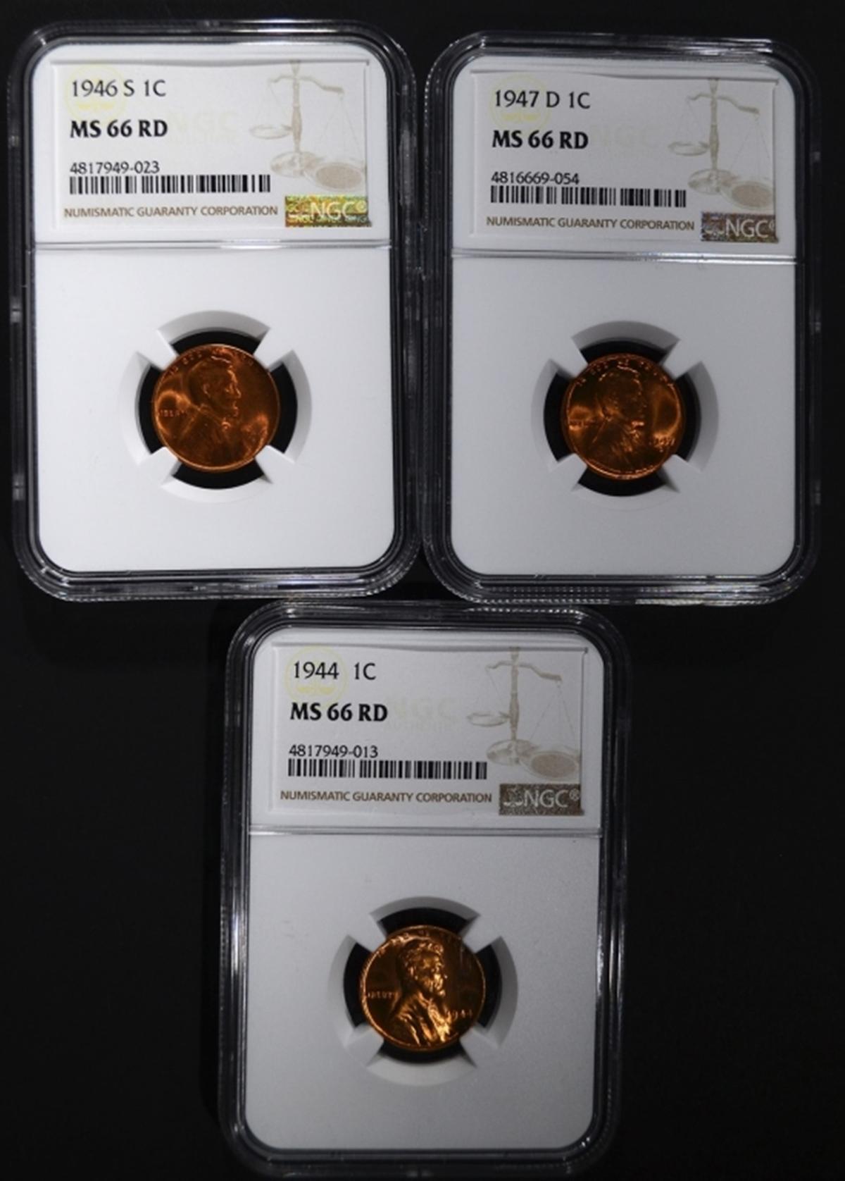 1944, 1946-S, 1947-D NGC MS66 RD