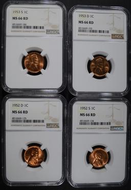 1952D, 1952S, 1953D, 1953S NGC MS66RD