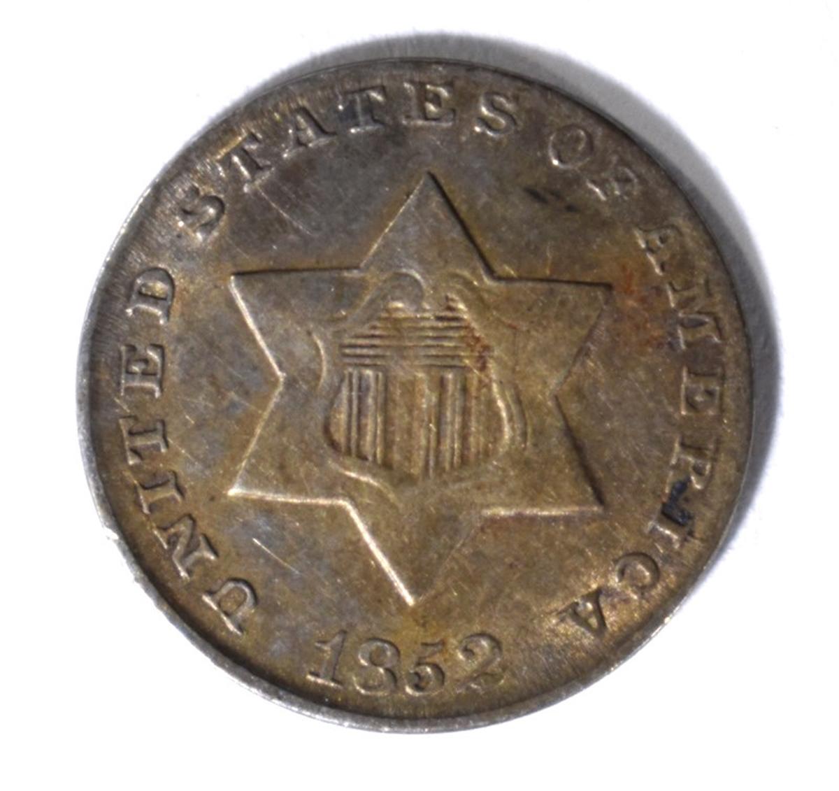 1852 THREE CENT SILVER XF