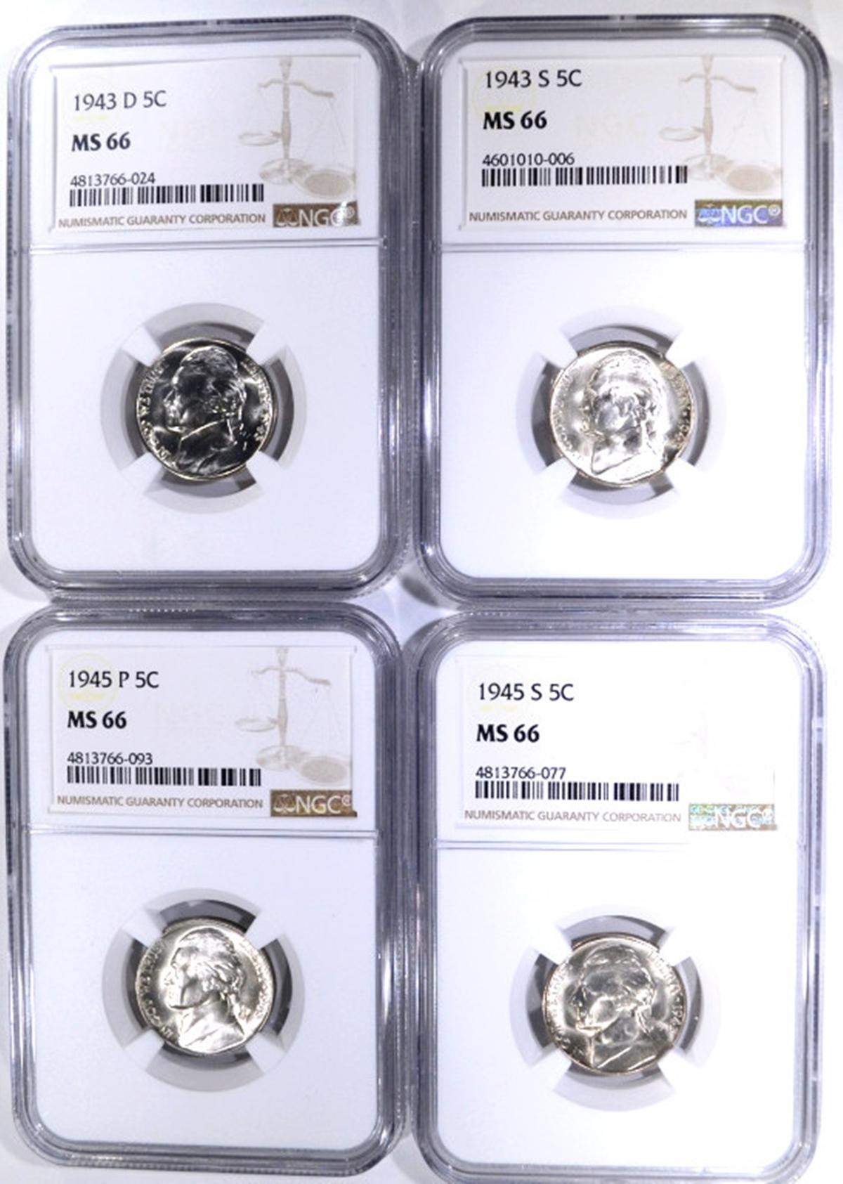 4 JEFFERSON NICKELS NGC MS-66