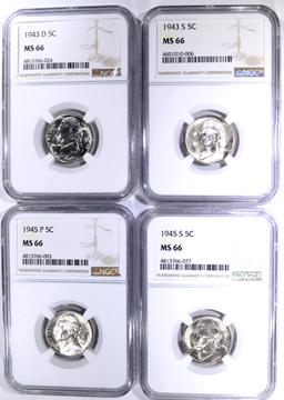 4 JEFFERSON NICKELS NGC MS-66