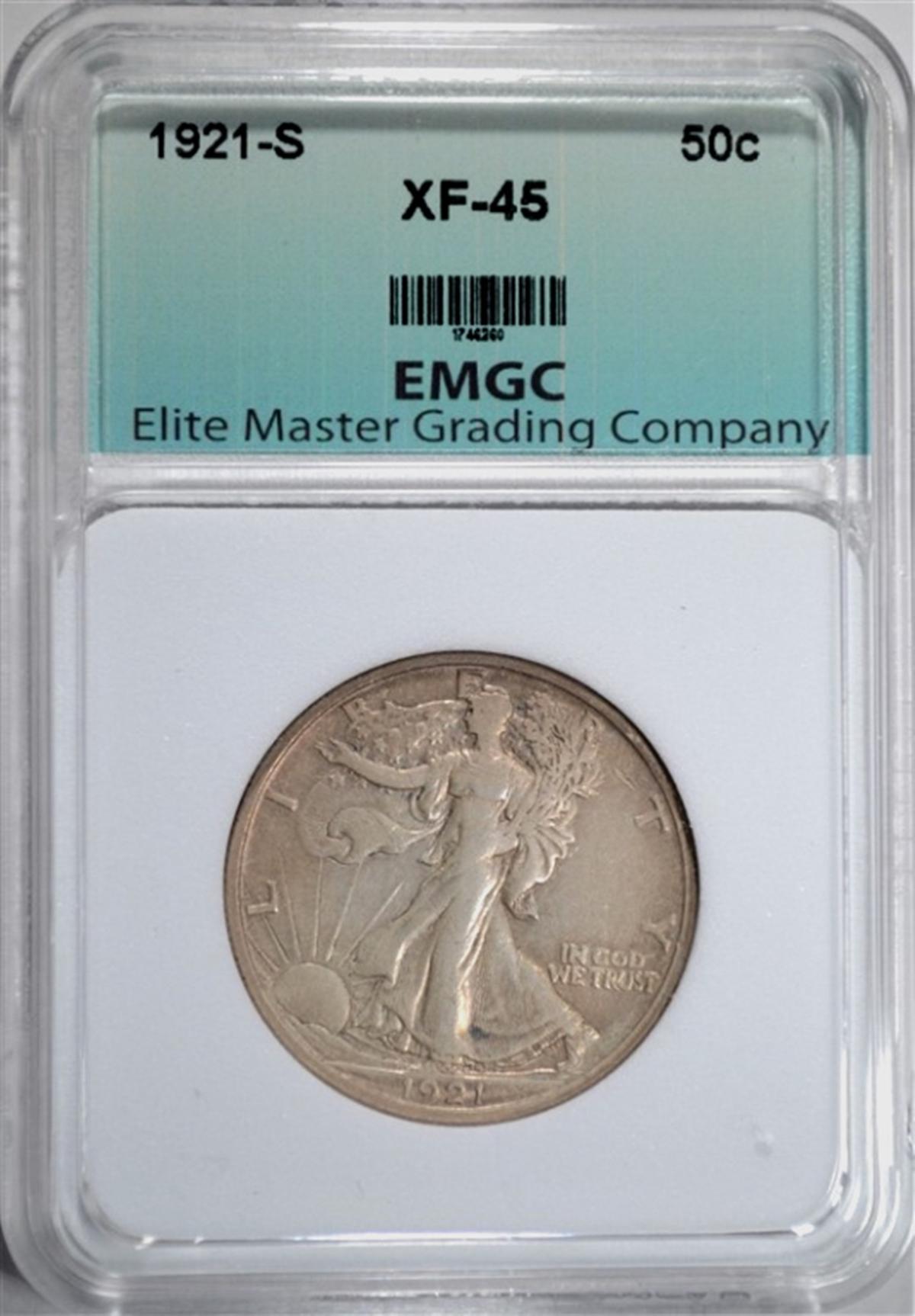 1921-S WALKING LIBERTY HALF DOLLAR, EMGC XF/AU