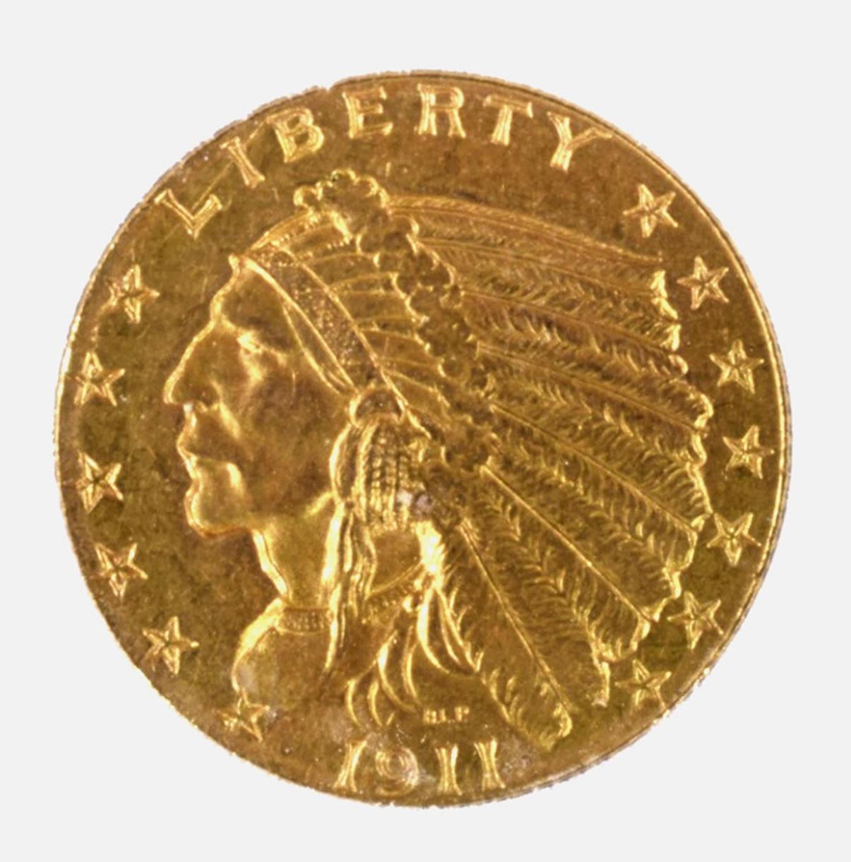 1911-D STRONG D $2.50 GOLD INDIAN, EMGC CH/GEM BU