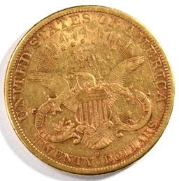1880-S $20.00 GOLD LIBERTY, XF/AU