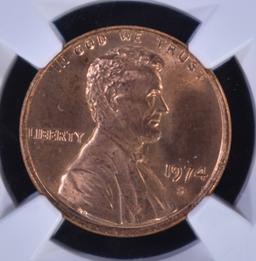 1974-S LINCOLN CENT, NGC MS-66 RED