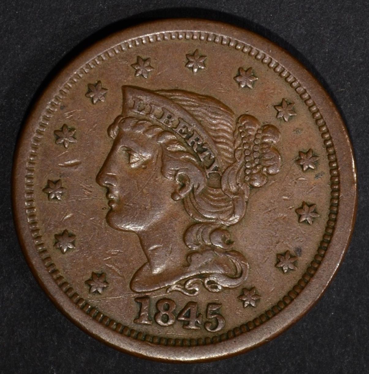 1845 LARGE CENT, XF