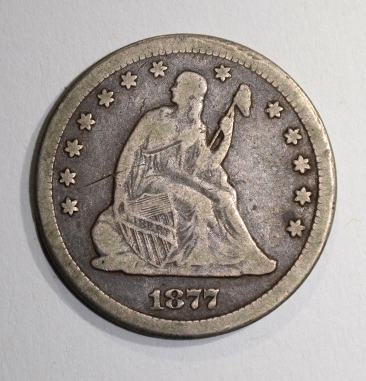 1877-CC SEATED QUARTER, FINE