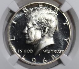 1968-S KENNEDY HALF DOLLAR, NGC PF-69 CAMEO