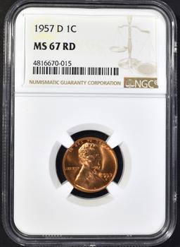 1957-D LINCOLN CENT, NGC MS-67 RED