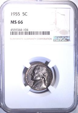 1955 JEFFERSON NICKEL, NGC MS-66