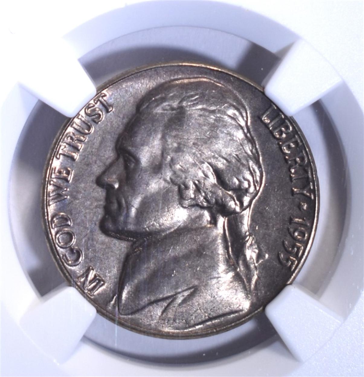 1955 JEFFERSON NICKEL, NGC MS-66