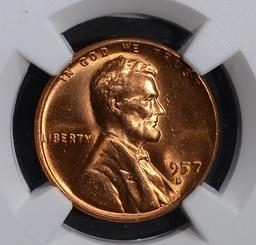 1957-D LINCOLN CENT, NGC MS-66+ RED