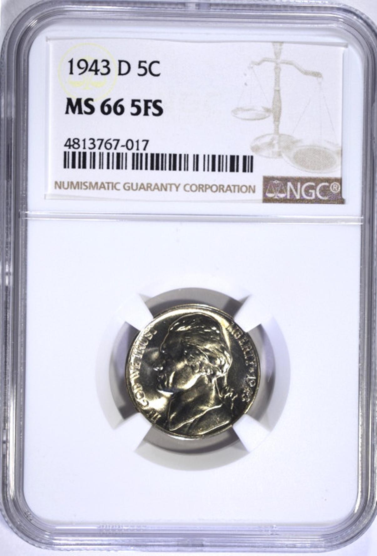 1943-D JEFFERSON NICKEL NGC MS66 5FS