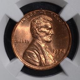 1974-S LINCOLN CENT, NGC MS-66 RED