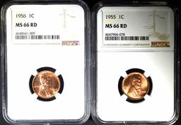 1955 & 1956 LINCOLN CENTS NGC MS66RD