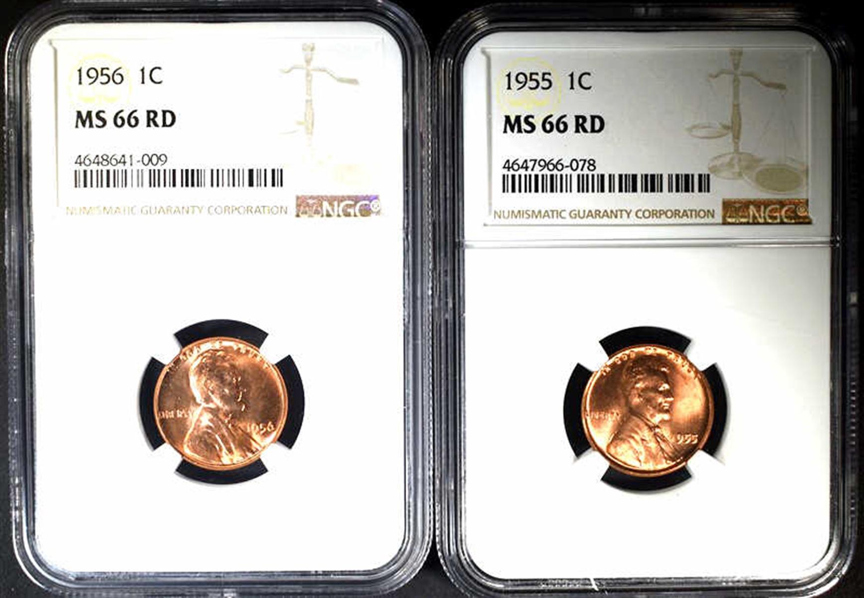 1955 & 1956 LINCOLN CENTS NGC MS66RD