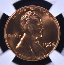 1966 SMS LINCOLN CENT, NGC MS-68 RED