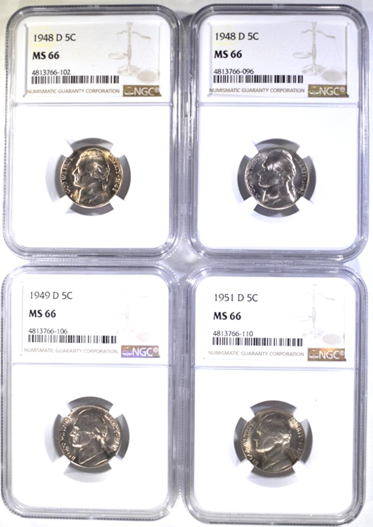 4 JEFFERSON NICKELS NGC MS-66