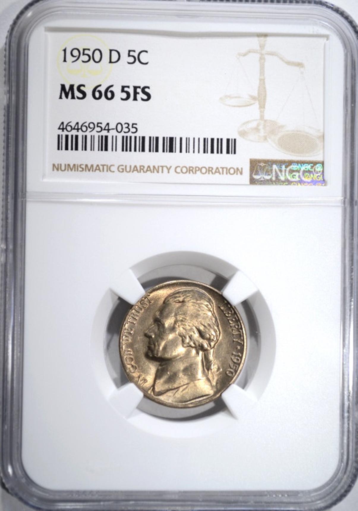 1950-D JEFFERSON NICKEL NGC MS66 5FS