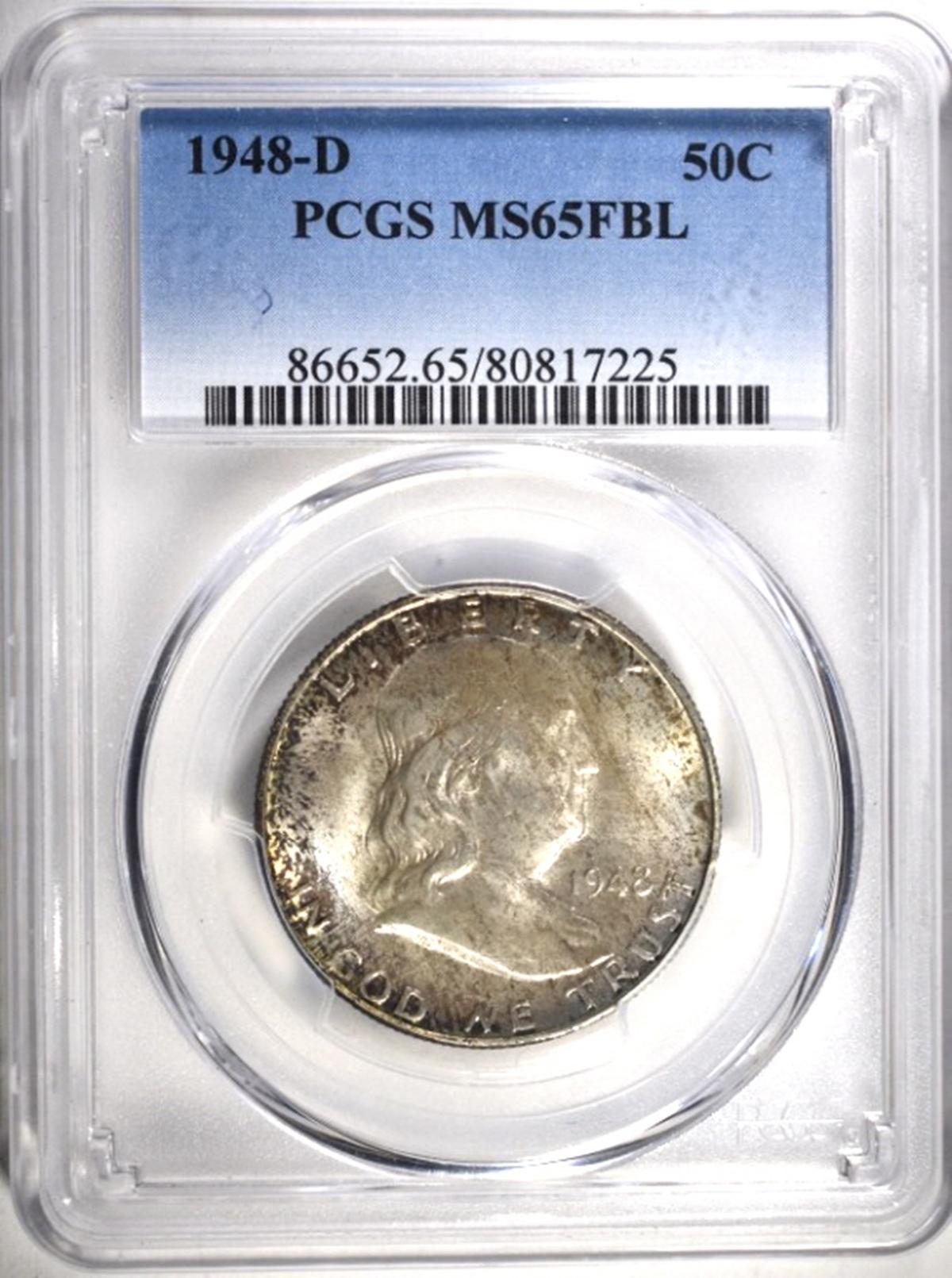 1948-D FRANKLIN HALF PCGS MS-65 FBL