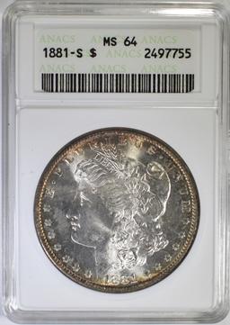 1881-S MORGAN DOLLAR, ANACS MS-64