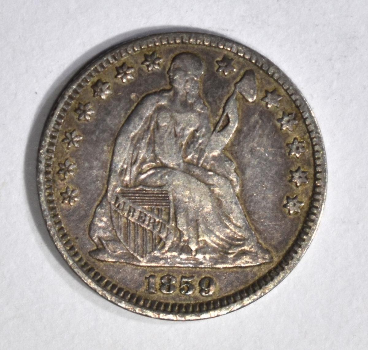 1859 SEATED HALF DIME, XF/AU