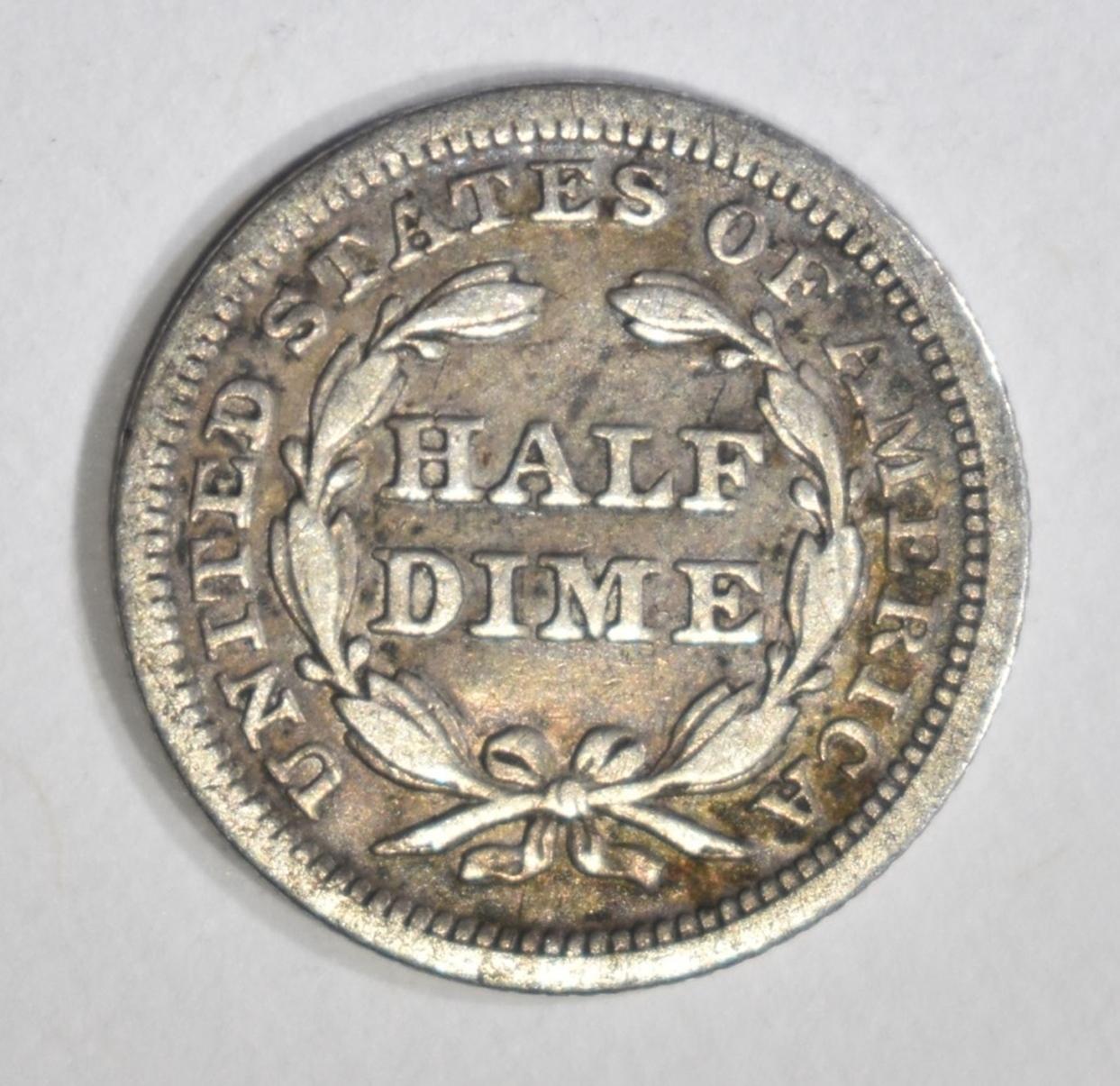 1844 SEATED HALF DIME, VF