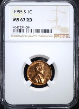 1955-S LINCOLN CENT, NGC MS-67 RED