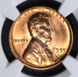 1955-S LINCOLN CENT, NGC MS-67 RED