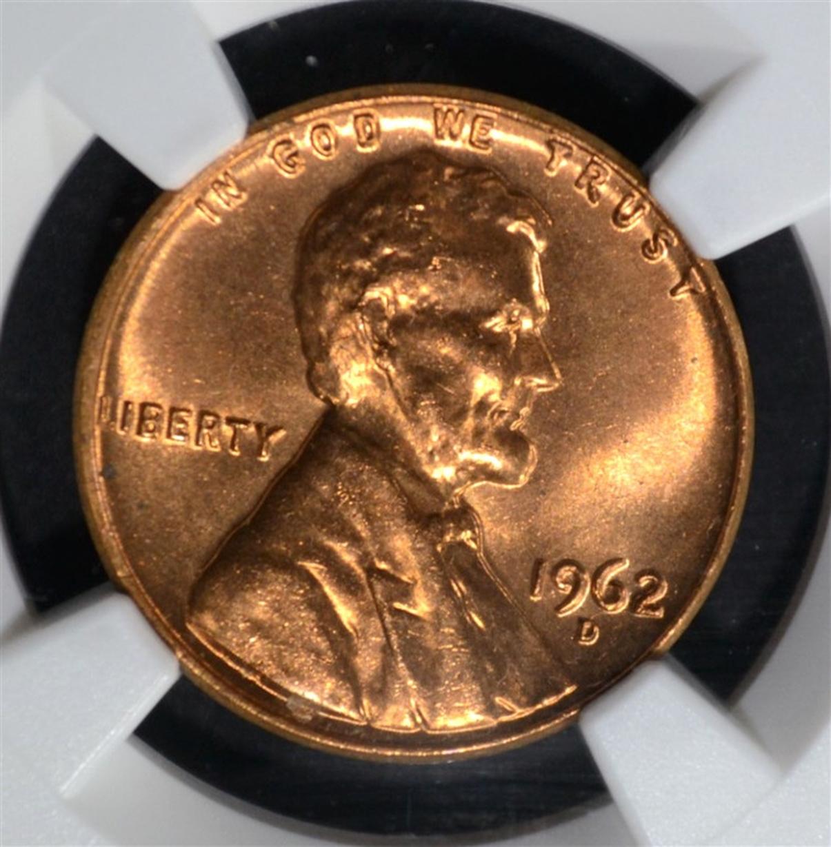 1962-D LINCOLN CENT NGC MS66 RD