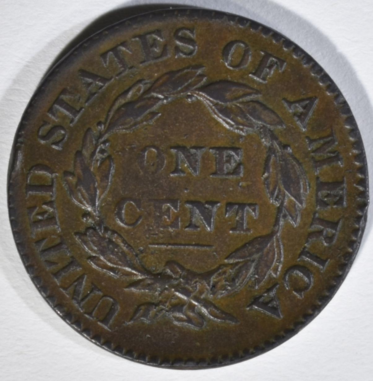 1828 LARGE CENT, SMALL WIDE DATE, XF SCARCE!