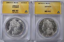 ANACS MORGAN DOLLARS: 1879-S MS-61, 80-S MS-60